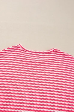 Sale Dear-Lover Round Neck Drop Shoulder Long Sleeve Top Rose Stripe