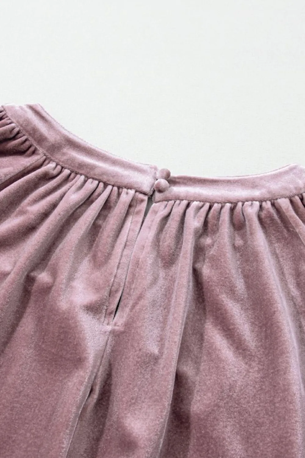 Clearance Dear-Lover Button Keyhole Back Velvet Swing Top Rose Tan