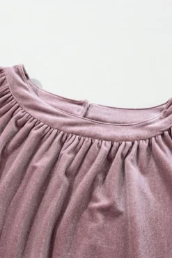 Clearance Dear-Lover Button Keyhole Back Velvet Swing Top Rose Tan