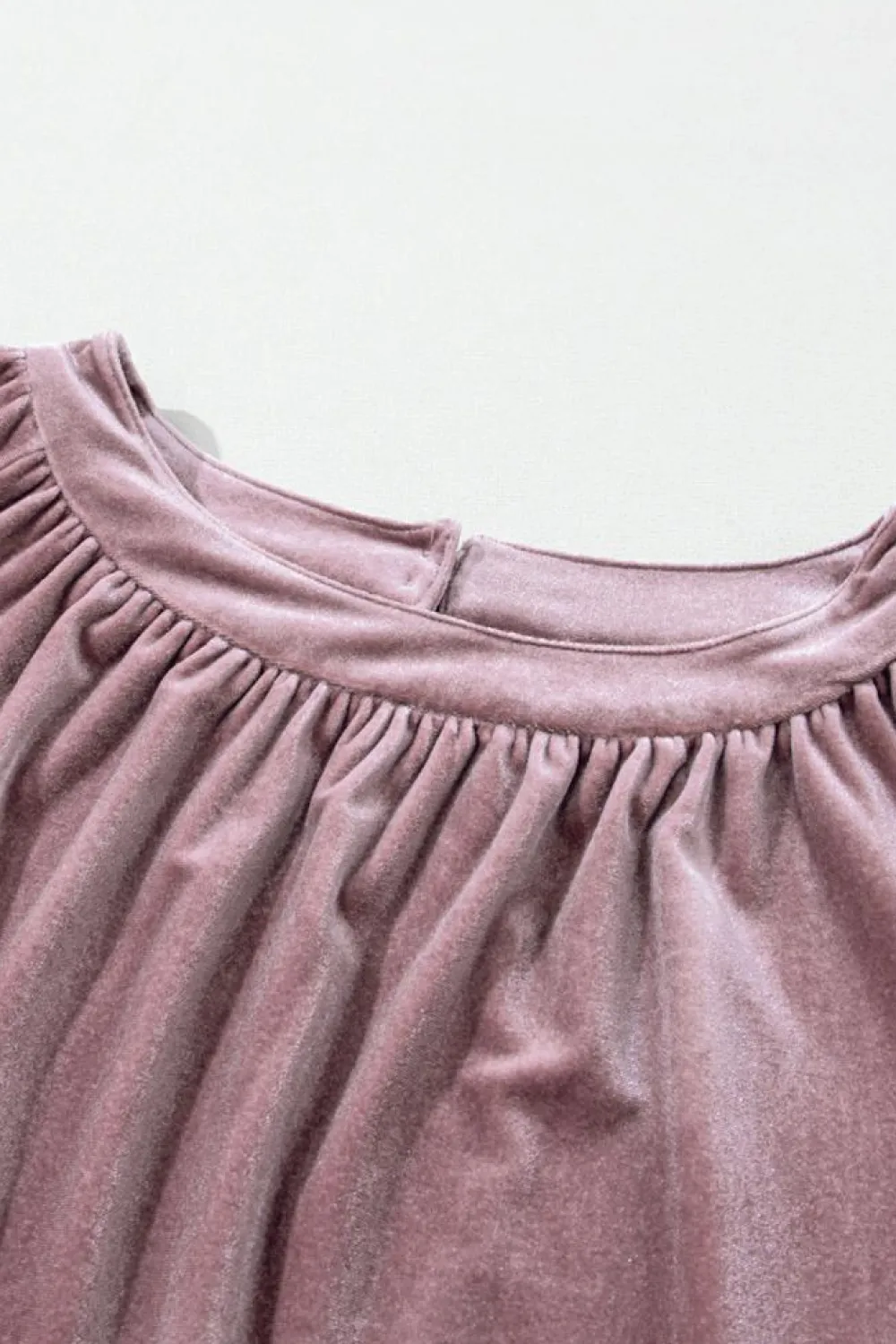 Clearance Dear-Lover Button Keyhole Back Velvet Swing Top Rose Tan