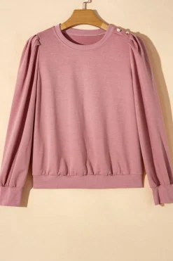 New Dear-Lover Button Tab Detail Long Sleeve Top Rose Tan
