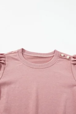 New Dear-Lover Button Tab Detail Long Sleeve Top Rose Tan