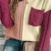 Hot Dear-Lover Colorblock Patched Pocket Drop Shoulder Sweater Rose Tan