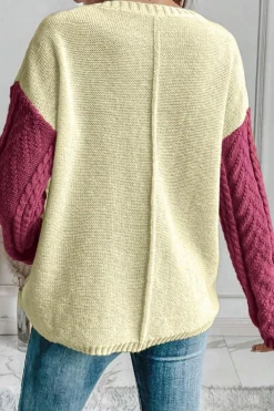 Hot Dear-Lover Colorblock Patched Pocket Drop Shoulder Sweater Rose Tan