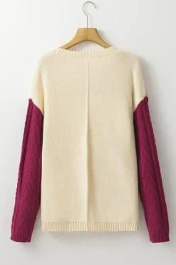 Hot Dear-Lover Colorblock Patched Pocket Drop Shoulder Sweater Rose Tan