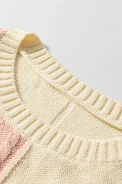Hot Dear-Lover Colorblock Patched Pocket Drop Shoulder Sweater Rose Tan