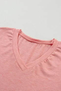 Discount Dear-Lover Fashion Petal Sleeve V Neck T Shirt Rose Tan