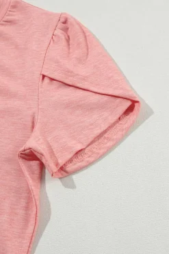 Discount Dear-Lover Fashion Petal Sleeve V Neck T Shirt Rose Tan