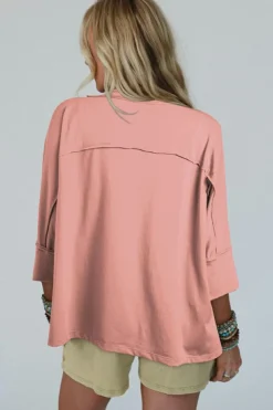 Fashion Dear-Lover Floral Starbust Exposed Seam Mineral Wash Top Rose Tan