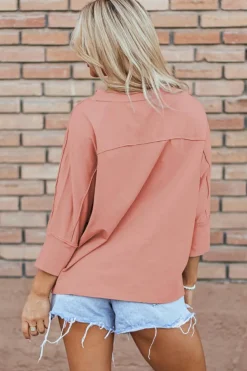 Fashion Dear-Lover Floral Starbust Exposed Seam Mineral Wash Top Rose Tan