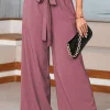Online Dear-Lover High Waisted Tie Front Side Pocket Wide Leg Flowy Casual Pants Rose Tan
