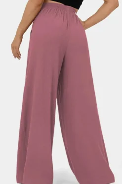 Online Dear-Lover High Waisted Tie Front Side Pocket Wide Leg Flowy Casual Pants Rose Tan