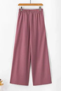 Online Dear-Lover High Waisted Tie Front Side Pocket Wide Leg Flowy Casual Pants Rose Tan