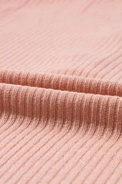 Sale Dear-Lover Rib Textured Henley Knit Top Rose Tan