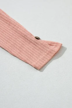 Sale Dear-Lover Rib Textured Henley Knit Top Rose Tan