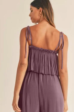 Sale Dear-Lover Solid Self Tied Straps Pleated Wide Leg Jumpsuit Rose Tan