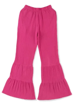 Best Dear-Lover Textured High Waist Ruffled Bell Bottom Pants Rose