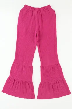 Best Dear-Lover Textured High Waist Ruffled Bell Bottom Pants Rose