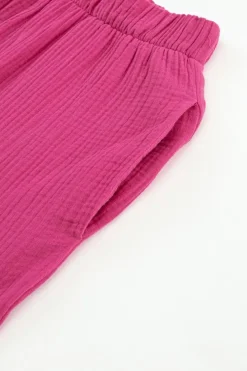 Best Dear-Lover Textured High Waist Ruffled Bell Bottom Pants Rose