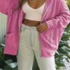 New Dear-Lover Thermal Waffle Knit Full Zipper Hooded Jacket Rose