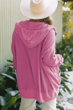 New Dear-Lover Thermal Waffle Knit Full Zipper Hooded Jacket Rose