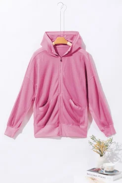 New Dear-Lover Thermal Waffle Knit Full Zipper Hooded Jacket Rose