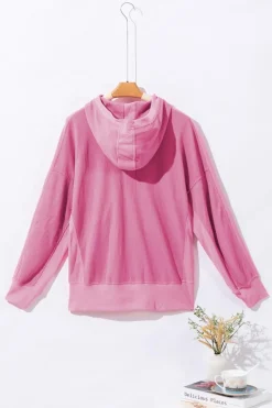 New Dear-Lover Thermal Waffle Knit Full Zipper Hooded Jacket Rose
