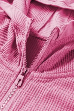 New Dear-Lover Thermal Waffle Knit Full Zipper Hooded Jacket Rose