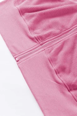 New Dear-Lover Thermal Waffle Knit Full Zipper Hooded Jacket Rose