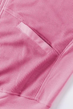 New Dear-Lover Thermal Waffle Knit Full Zipper Hooded Jacket Rose