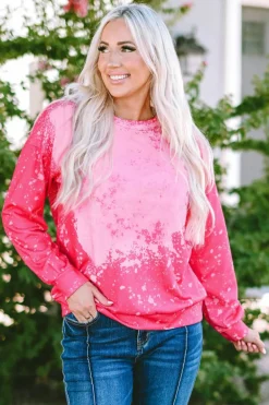 Online Dear-Lover Tie Dye Long Sleeve Pullover Sweatshirt Rose