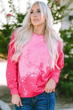Online Dear-Lover Tie Dye Long Sleeve Pullover Sweatshirt Rose