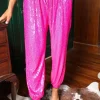 Discount Dear-Lover Tie High Waist Sequin Jogger Pants Rose