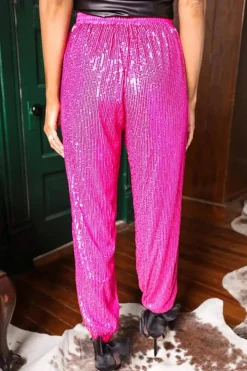 Discount Dear-Lover Tie High Waist Sequin Jogger Pants Rose