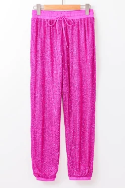 Discount Dear-Lover Tie High Waist Sequin Jogger Pants Rose