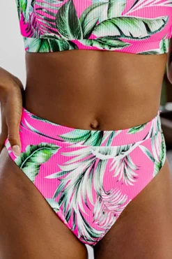 Outlet Dear-Lover Tropical Print Textured Bikini Bottoms Rose