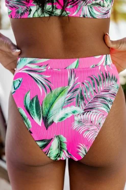 Outlet Dear-Lover Tropical Print Textured Bikini Bottoms Rose