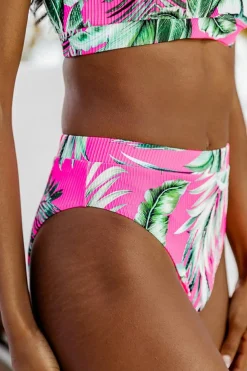 Outlet Dear-Lover Tropical Print Textured Bikini Bottoms Rose