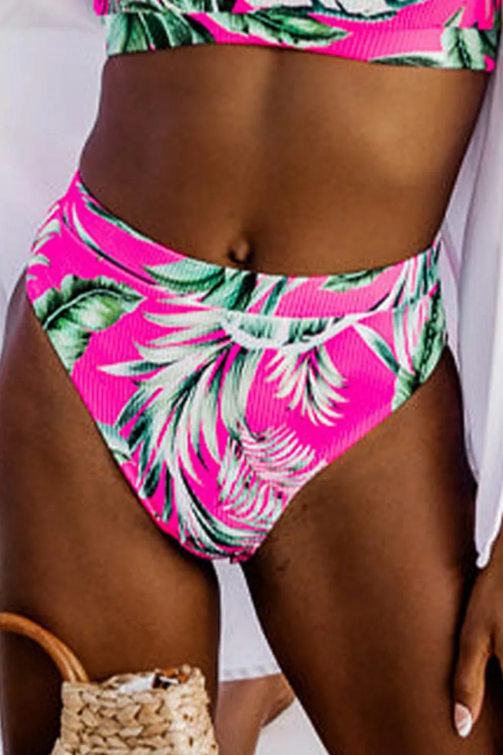 Outlet Dear-Lover Tropical Print Textured Bikini Bottoms Rose