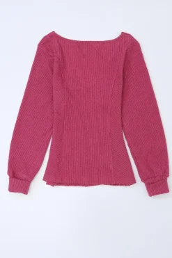 Discount Dear-Lover U Neck Textured Long Sleeve Top Rose