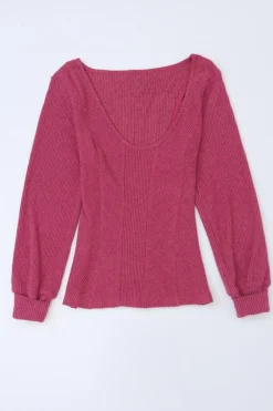 Discount Dear-Lover U Neck Textured Long Sleeve Top Rose