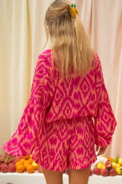 New Dear-Lover Western Aztec Geometric Print Top and Ruffled Shorts Set Rose