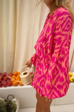 New Dear-Lover Western Aztec Geometric Print Top and Ruffled Shorts Set Rose