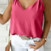 Clearance Dear-Lover White V Neck Knotted Shoulder Vest Rose