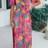 Clearance Dear-Lover Wrap V Neck Floral Maxi Dress Rose