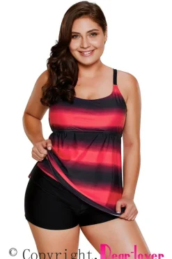 Sale Dear-Lover Rosy Strappy Hollow-out Back Plus Size Tankini Fiery Red
