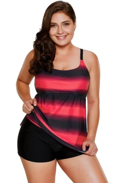 Sale Dear-Lover Rosy Strappy Hollow-out Back Plus Size Tankini Fiery Red