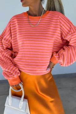 Best Dear-Lover Drop Shoulder Crew Neck Loose Sweatshirt Russet Orange