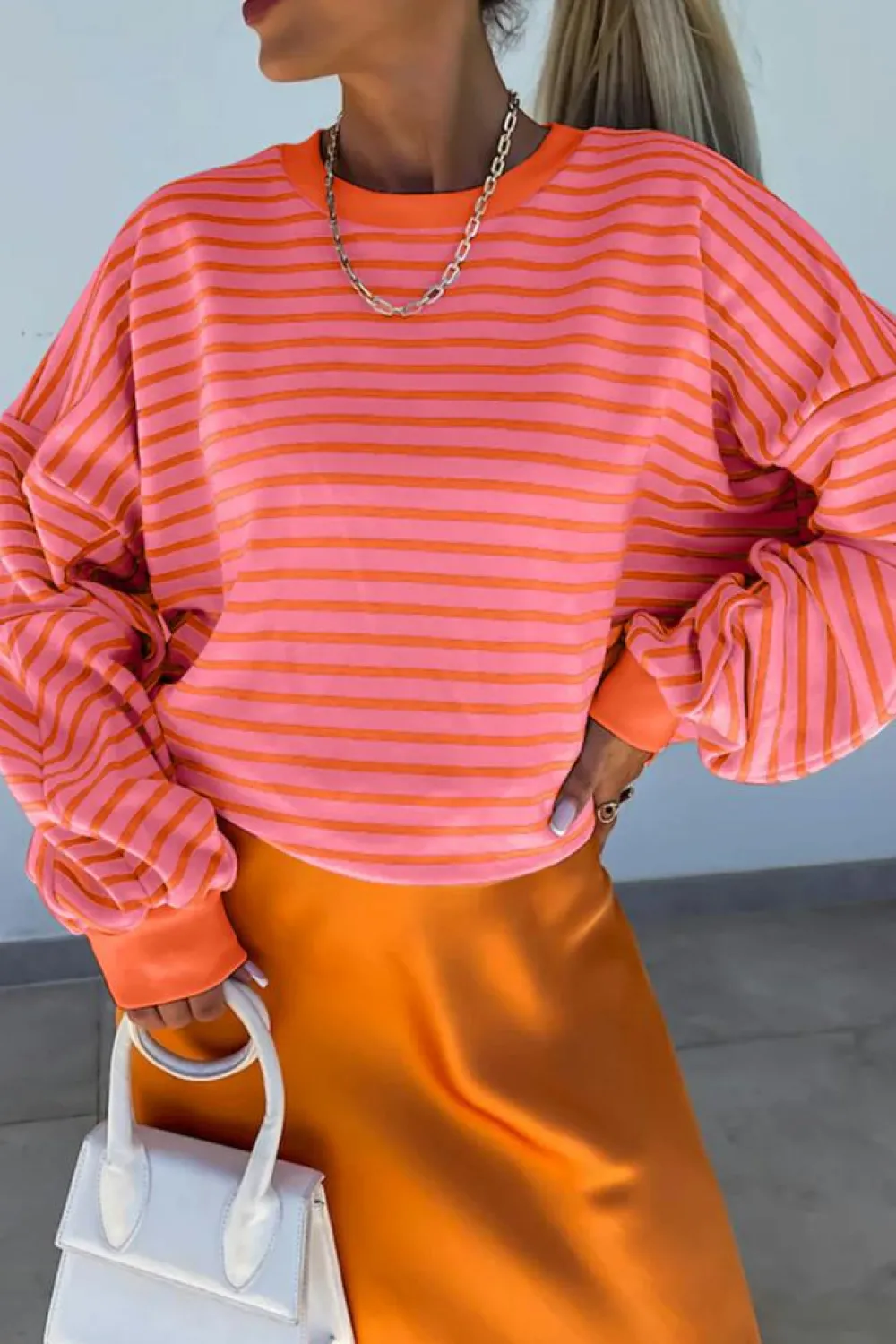Best Dear-Lover Drop Shoulder Crew Neck Loose Sweatshirt Russet Orange