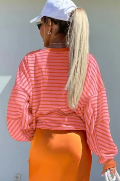 Best Dear-Lover Drop Shoulder Crew Neck Loose Sweatshirt Russet Orange